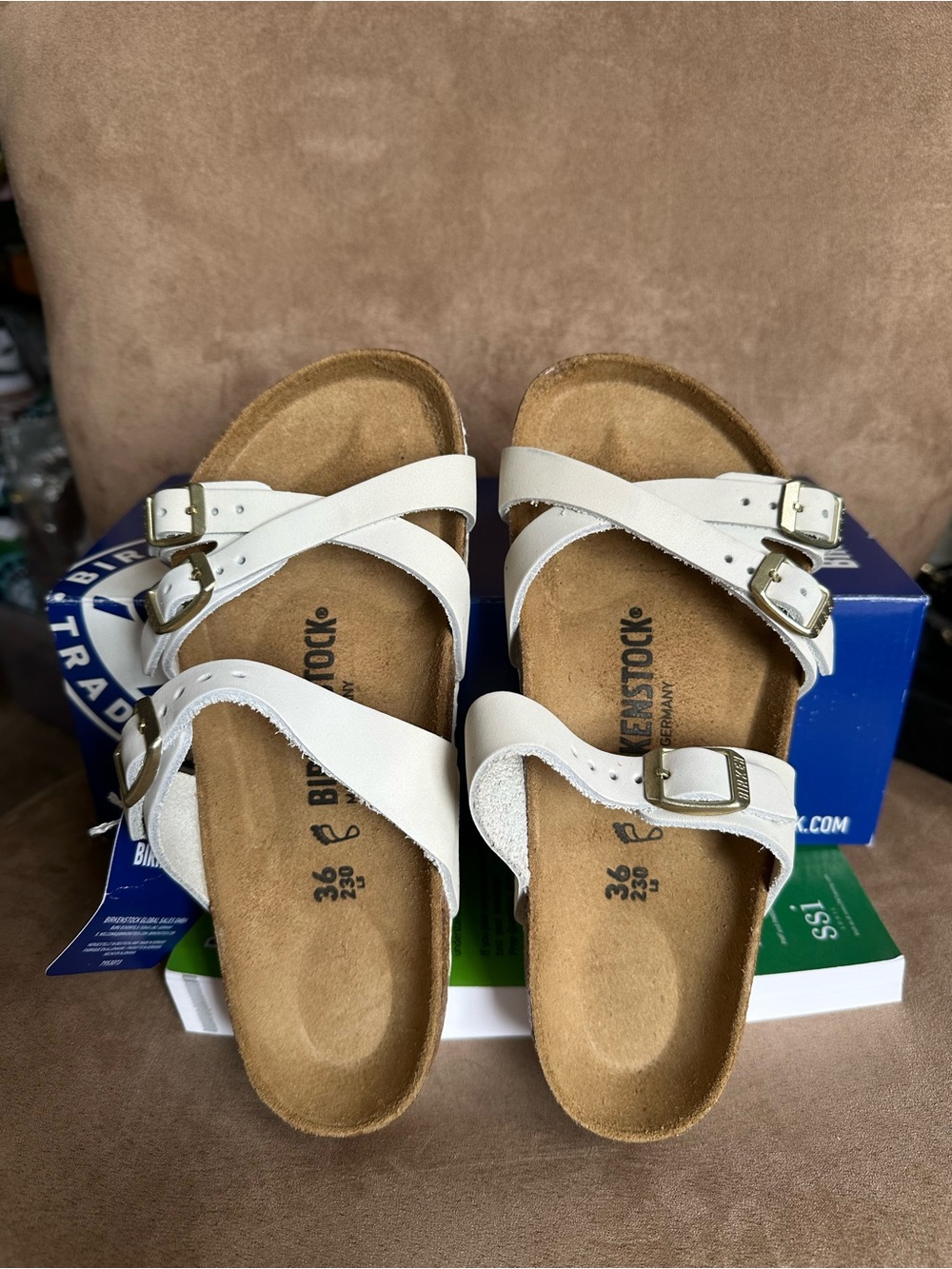 Birkenstock Franca Antique White Leather Sandals Size 36 Regular Fit New in Box